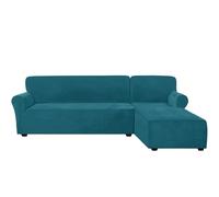 Set di 2 copridivani in velluto a forma di L, antiscivolo, elasticizzati, per mobili componibili a 2 e 3 posti, blu e verde, resistenti ed eleganti