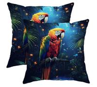 Set di 2 Copriguanciali Resistente Exotic Colorful Macaw Bird Tropical Federe Cerniera Invisibile Federa per Sedia Divano 45X45cm