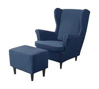 Set di 2 copripoltrona in velluto elasticizzato con schienale alato e 1 copertura rettangolare per ottomana con contenitore rimovibile, protezione per divano per soggiorno e camera da letto