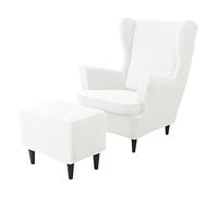 Set di 2 copripoltrona in velluto elasticizzato, protezione per sedia con schienale e 1 copertura rettangolare per ottomana, rimovibile, per soggiorno e camera da letto