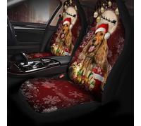 Set di 2 Coprisedile Decorativi per Car Antiscivolo Coprisedili Auto Anteriore Elastico Coprisedili per Sedili Anteriori Universale per SUV Sedan Berlina Cocker Spaniel Notte di Natale