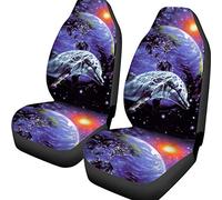 Set di 2 Coprisedile Decorativi per Car Elastico Copri Sedili per Auto Lavabile Coprisedili per Sedili Anteriori Universale per Camion Furgoni Berlina Delfino nello Spazio con Stelle Brillanti
