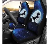 Set di 2 Coprisedili Autoo Completo di Coprisedili per Auto Lavabile Coprisedili Anteriori Universale Stampa di Cavallo sulla Galassia della Luna, Regalo per Gli Amanti dei Cavalli, Contadini,