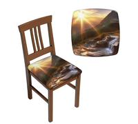 Set di 2 coprisedili elasticizzati, con paesaggio montano, per sala da pranzo, quadrati, con legacci, rimovibili e lavabili, protezione per sedie da pranzo, per cucina e ufficio