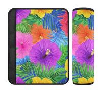 Set di 2 coprisedili in stile hawaiano con fiori tropicali e foglie di palma, colori fluo, per maggiore comfort durante la guida, per borse e camion, per la maggior parte delle auto, 25,4 x 19,6 cm