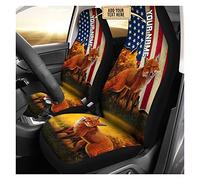 Set di 2 Coprisedili per Sedili Anteriori Elastico Copri Sedili per Auto Coprisedili Auto Anteriore Universale per Camion Bandiera Americana Personalizzata con Animali Divertenti da Caccia alla Fox