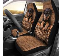 Set di 2 Coprisedili per Sedili Anteriori Elastico Copri Sedili per Auto Lavabile Coprisedile Decorativi per Car Universale Divertente Cucciolo di Rottweiler in Un Cesto di Cocco