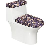 Set di 2 coprisedili per WC con stampa a forma di fiore viola notturno con coperchio del serbatoio, adatto per WC a forma di U o estesi, perfetto per inaugurazione della casa, compleanni e regali