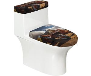 Set di 2 coprisedili per WC con stampa trattore rosso, con coperchio del serbatoio, adatto per WC a forma di U o estesi, perfetto per inaugurazione della casa, compleanni e regali