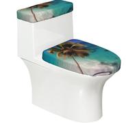 Set di 2 coprisedili per WC stampati con Isole dei Caraibi, con coperchio del serbatoio, adatto per WC a forma di U o estesi, perfetto per inaugurazione della casa, compleanni e regali
