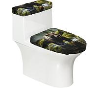Set di 2 coprisedili per WC stampati con orso marrone (2 pezzi), con coperchio del serbatoio, adatti per WC a forma di U o estesi, perfetto per inaugurazione della casa, compleanni e regali