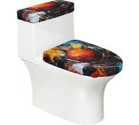 Set di 2 copriwater con coperchio per serbatoio, motivo pallacanestro dipinto, elastico, per WC a forma di U e allungati, decorazione per il bagno, regalo di inaugurazione della casa