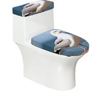 Set di 2 copriwater con gabbiano, super morbidi, lavabili, copertura per serbatoio WC