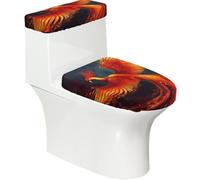 Set di 2 copriwater con motivo fenice arancione e rosso, super morbidi, lavabili