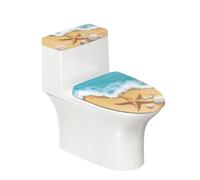 Set di 2 copriwater con stella marina e copriwater a conchiglia, antipolvere, in tessuto di poliestere, fondo elastico, morbido, universale, per la maggior parte dei coperchi del WC