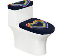 Set di 2 copriwater elastici a forma di cuore arcobaleno con coperchio e copriserbatoio per bagno, decorazione morbida lavabile a forma di U