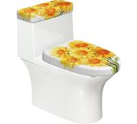 Set di 2 copriwater elastici con bouquet di sole sorridenti e coperchi per serbatoio per bagno, decorazione morbida e lavabile a forma di U