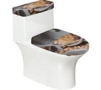 Set di 2 copriwater elastici con criceto che corre e copri serbatoio per bagno, decorazione morbida e lavabile a forma di U