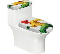 Set di 2 copriwater elastici con disegno di schizzi di vernice e copriwater per bagno, morbidi e lavabili a forma di U