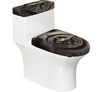 Set di 2 copriwater elastici con disegno magico e bussola, con rune norrene, copri serbatoio per bagno, decorazione morbida e lavabile a forma di U