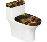 Set di 2 copriwater elastici con foglie di quercia, coperchio e copertura per serbatoio per bagno, decorazione morbida lavabile a forma di U