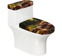 Set di 2 copriwater elastici con foglie di quercia, coperchio e copertura per serbatoio per bagno, decorazione morbida lavabile a forma di U