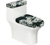 Set di 2 copriwater elastici con giglio verde scuro e copri serbatoio per bagno, decorazione morbida lavabile a forma di U