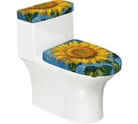 Set di 2 copriwater elastici con girasole blu cielo blu e copri serbatoio per bagno, decorazione morbida lavabile a forma di U