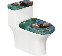 Set di 2 copriwater elastici con lontra che nuotano, coperchio e copertura per serbatoio per bagno, decorazione morbida e lavabile a forma di U