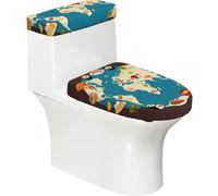 Set di 2 copriwater elastici con mappa del mondo e coperchio per serbatoio per bagno, decorazione morbida e lavabile a forma di U