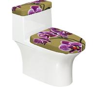 Set di 2 copriwater elastici con motivo orchidee e copri serbatoio per bagno, decorazione morbida e lavabile a forma di U