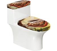 Set di 2 copriwater elastici con orso che beve caffè e coperchio per serbatoio per bagno, decorazione morbida lavabile a forma di U