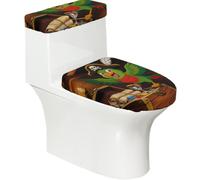 Set di 2 copriwater elastici con pappagallo pirata e copriserbatoio per bagno, decorazione morbida e lavabile a forma di U