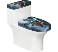 Set di 2 copriwater elastici con ramo di pino verde, coperchio e copriserbatoio per bagno, decorazione morbida e lavabile a forma di U