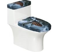 Set di 2 copriwater elastici con ramo di pino verde, coperchio e copriserbatoio per bagno, decorazione morbida e lavabile a forma di U