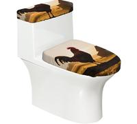 Set di 2 copriwater elastici con sagoma di gallo e coperchio per serbatoio per bagno, morbidi e lavabili, decorazione per WC a forma di U