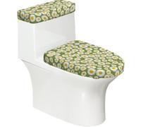 Set di 2 copriwater elastici con stampa di margherite olive, copri serbatoio e coperchio per bagno, decorazione morbida lavabile a forma di U