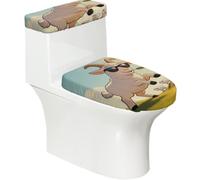 Set di 2 copriwater elastici con stampa di pecore, coperchio e copriserbatoio per bagno, decorazione morbida e lavabile a forma di U