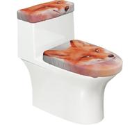 Set di 2 copriwater elastici con stampa di volpe, coperchio e copertura per serbatoio per bagno, decorazione morbida e lavabile a forma di U