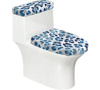 Set di 2 copriwater elastici con stampa leopardata blu e copri serbatoio per bagno, decorazione morbida lavabile a forma di U