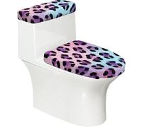Set di 2 copriwater elastici con stampa leopardata pastello e copriwater per bagno, morbidi e lavabili a forma di U