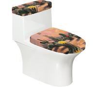 Set di 2 copriwater elastici con stampa vintage con cactus, coperchio e copriserbatoio per bagno, decorazione morbida e lavabile a forma di U
