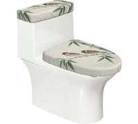 Set di 2 copriwater elastici in bambù con motivo passero e coperchio per serbatoio per bagno, decorazione morbida e lavabile a forma di U