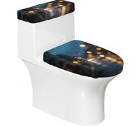 Set di 2 copriwater elastici in vetro a forma di goccia di pioggia e copri serbatoio per bagno, decorazione morbida e lavabile a forma di U