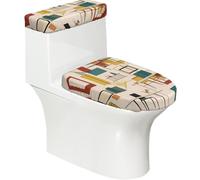 Set di 2 copriwater elastici moderni di metà secolo e copri serbatoio per bagno, decorazione morbida e lavabile a forma di U