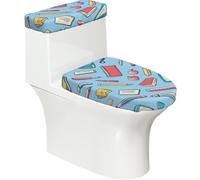 Set di 2 copriwater stampati con strumenti per prendere appunti, con coperchio del serbatoio, adatto per WC a forma di U o estesi, perfetto per inaugurazione della casa, compleanni e regali