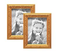 Set di 2 cornici per Foto Oro Antico Nostalgia 15x20 cm Cornice per Foto con lastra in Vetro/Cornice in plastica