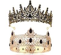 Set di 2 corone da ballo per re e regina da uomo, corona reale con strass neri, corone da donna, tiara, copricapo, per matrimoni, Halloween, feste di ritorno a casa, decorazioni per feste