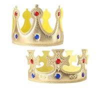 Set di 2 corone reali: corone dorate da re e regina per bambini e adulti, perfette per feste di compleanno, giochi e costumi (oro)