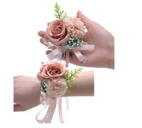 Set di 2 corpetto da polso con fiori e fiori all'occhiello da 7,6 cm,set di corpetto da polso e fiore all'occhiello da uomo,fiore di seta per fiori di nozze, accessori per abiti da ballo (oro rosa)